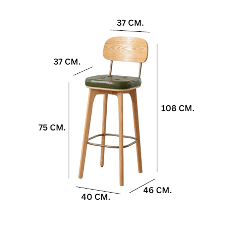เก้าอี้บาร์ MY DOLLS HOUSE COCO 75 ซม. สีไม้อ่อน เบาะสีเขียว_1